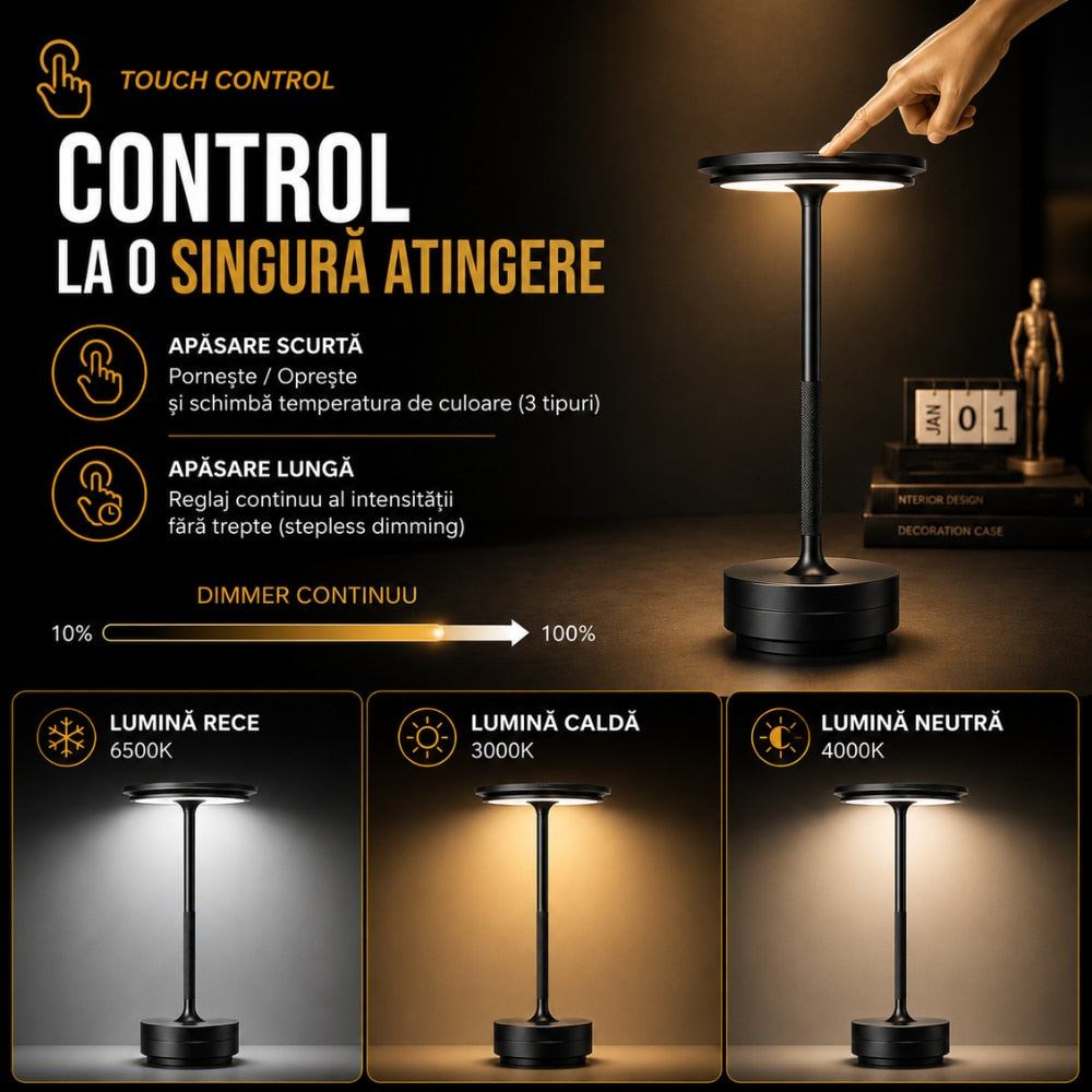 Lampa Led de Masa Huerler MoonGlow, Negru