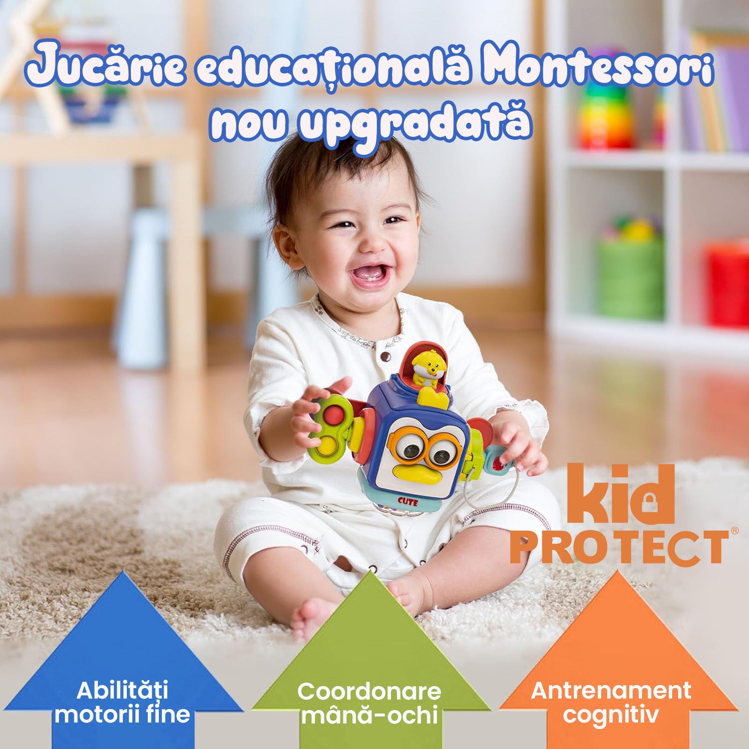 Jucarie Interactiva Bebelusi Montessori KidProtect Puzzle Box