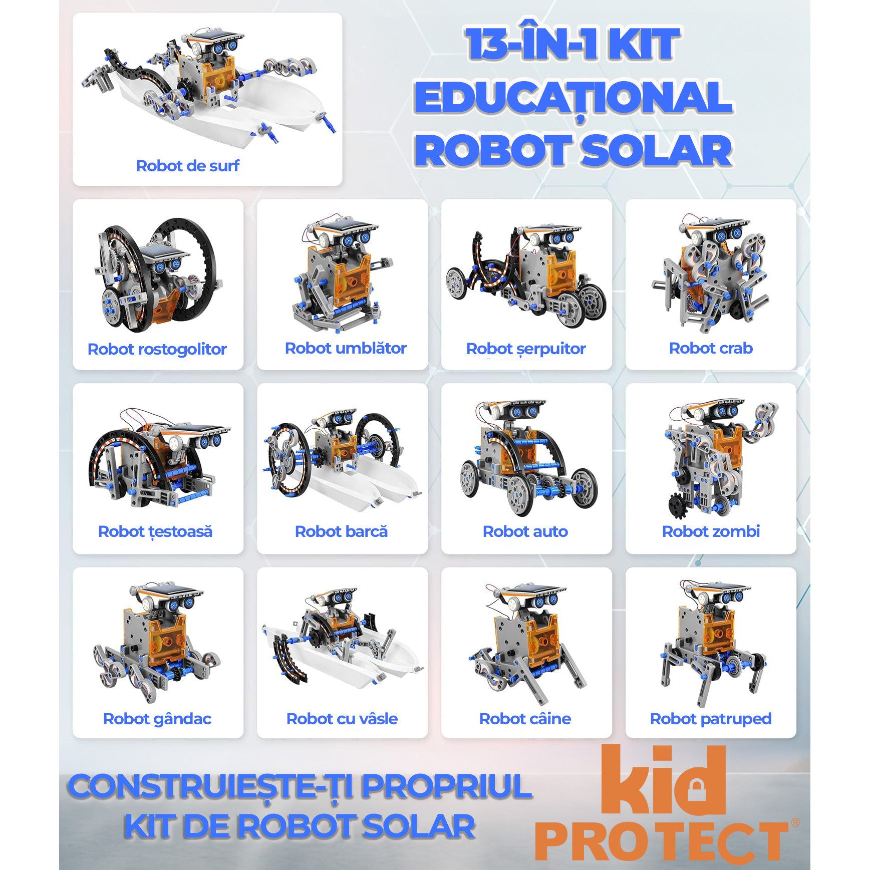 Set De Creatie Roboti Cu Energie Solara KidProtect SolarBotix 13-in-1