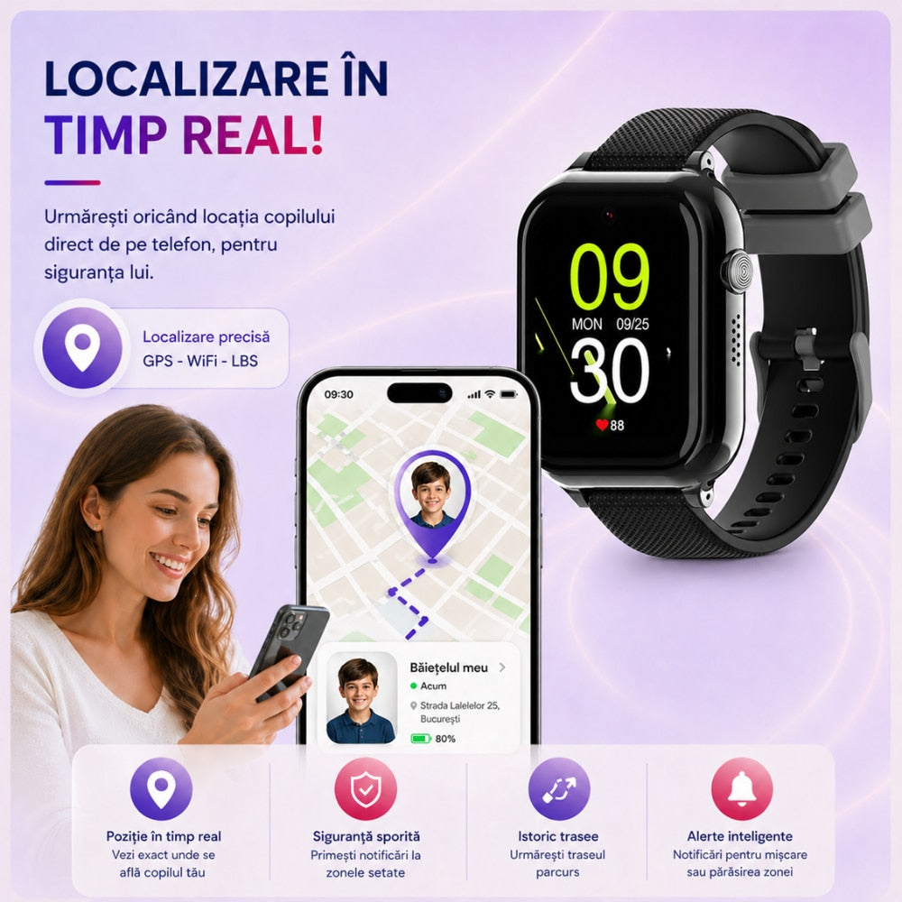 eas Smartwatch Copii Si Telefon Techone KT38, Negru