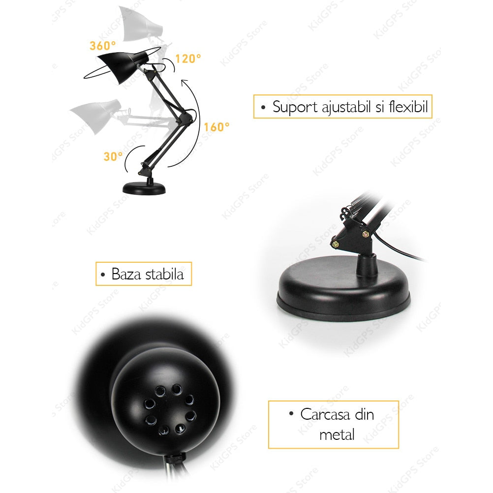 Lampa de birou Huerler® Mini Arhitect E27, Negru