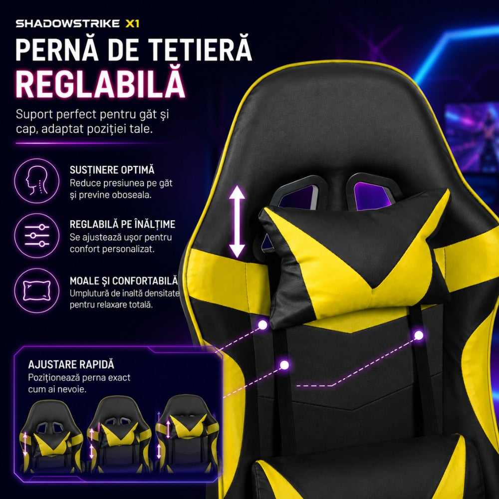 Scaun Gaming Ergonomic KD Home ShadowStrike X1, Galben