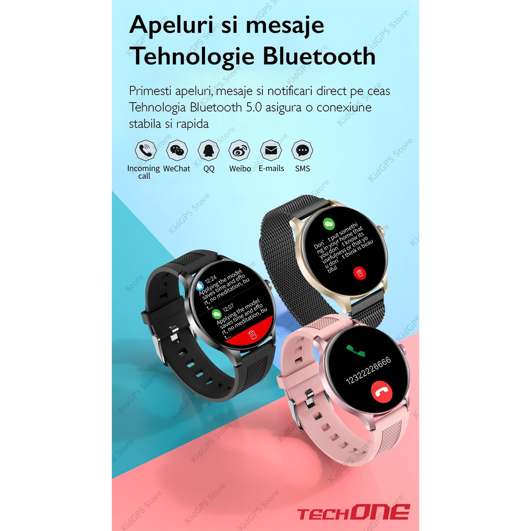 Ceas smartwatch si bratara fitness femei TechONE NY20, Roz
