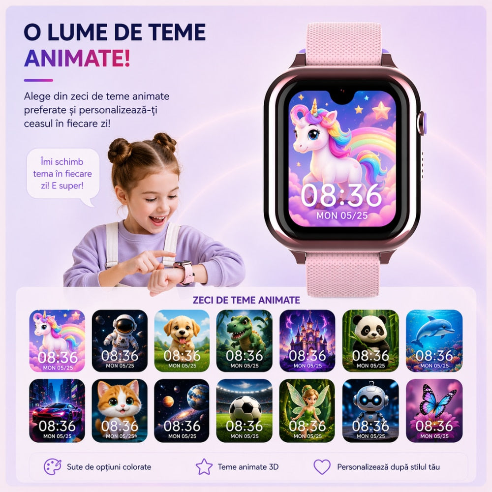Ceas Smartwatch Copii Si Telefon Techone KT38, Roz