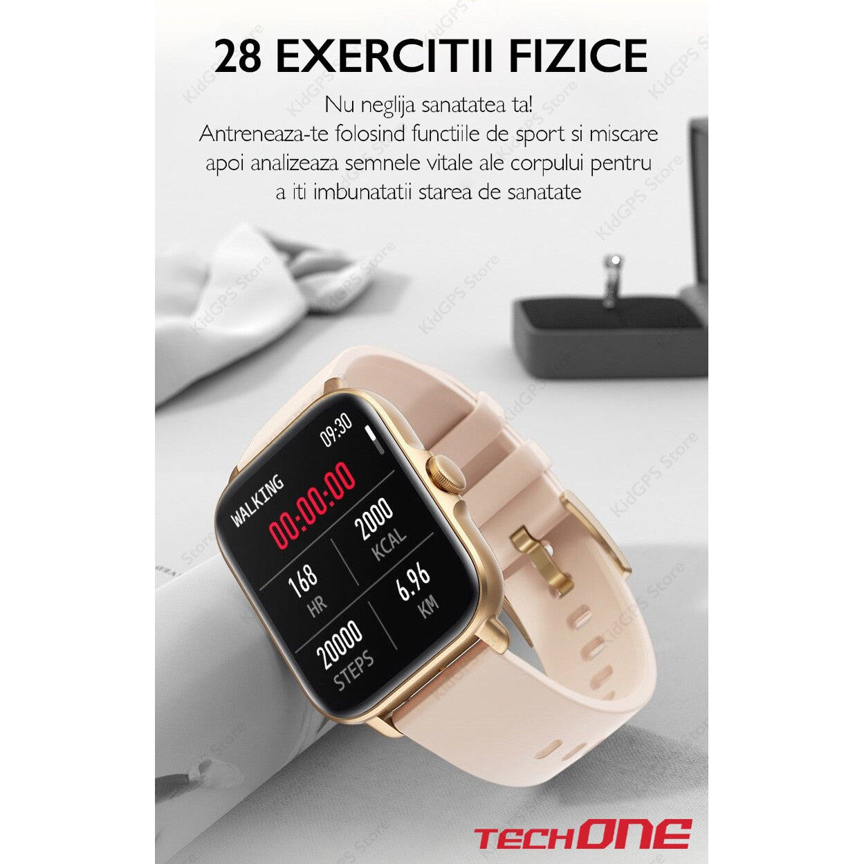 Ceas smartwatch femei TechONE Y22, Auriu