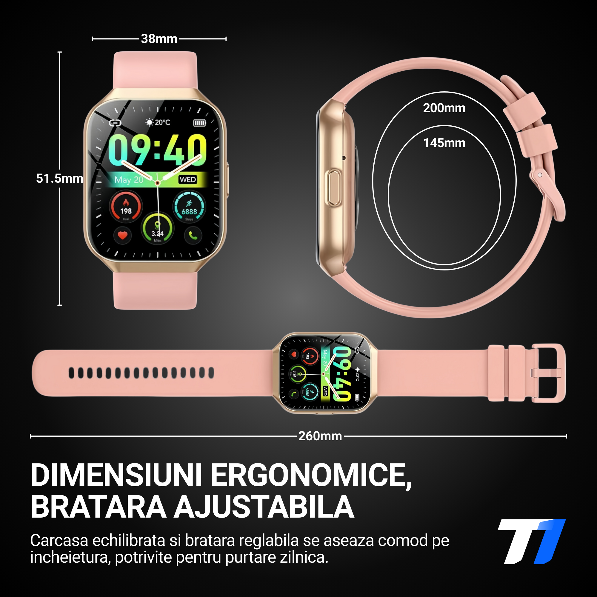 Ceas Smartwatch Femei TechONE VitaSense Pro, Auriu