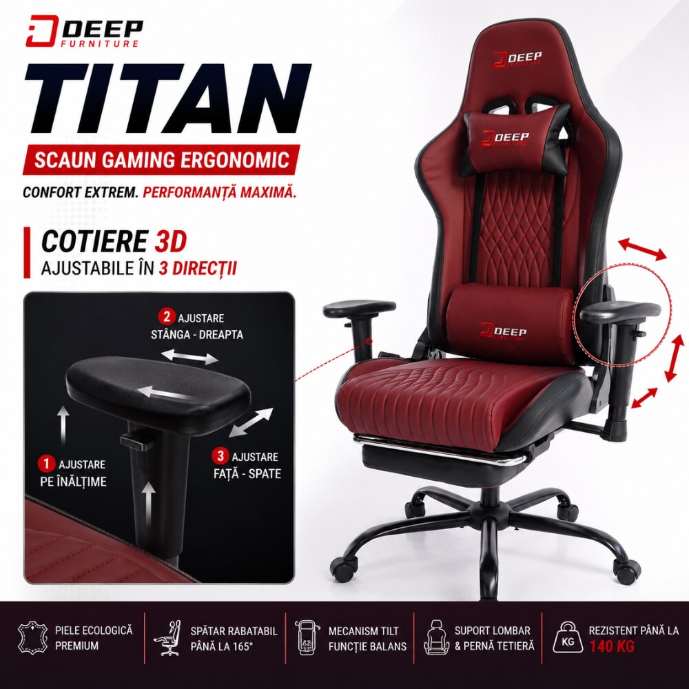 Scaun Gaming Ergonomic KD Home Deep Titan, Visiniu
