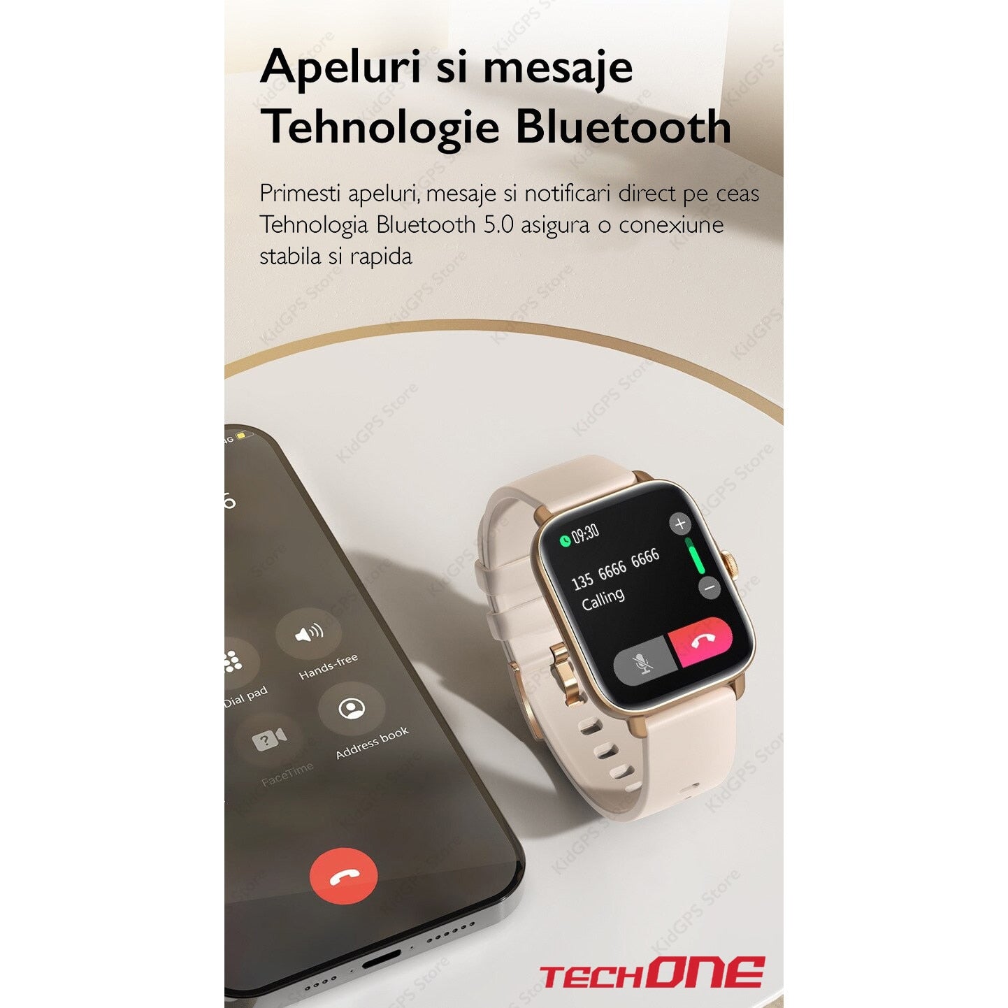 Ceas smartwatch femei TechONE Y22, Auriu