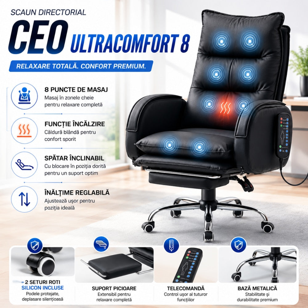 Scaun de Birou Directorial Cu Masaj KD Home CEO UltraComfort 8, Negru