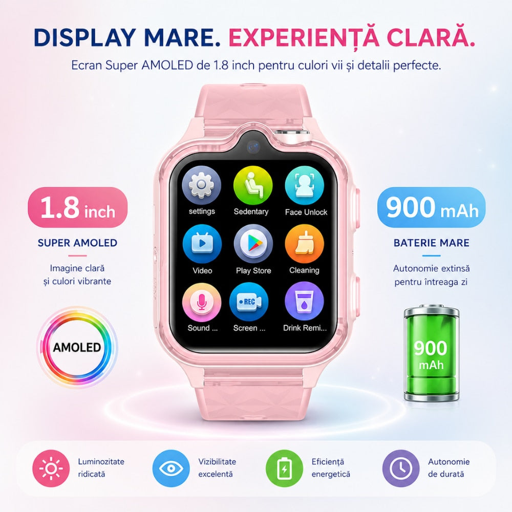 Ceas Smartwatch Copii Si Telefon Techone KT42, Roz