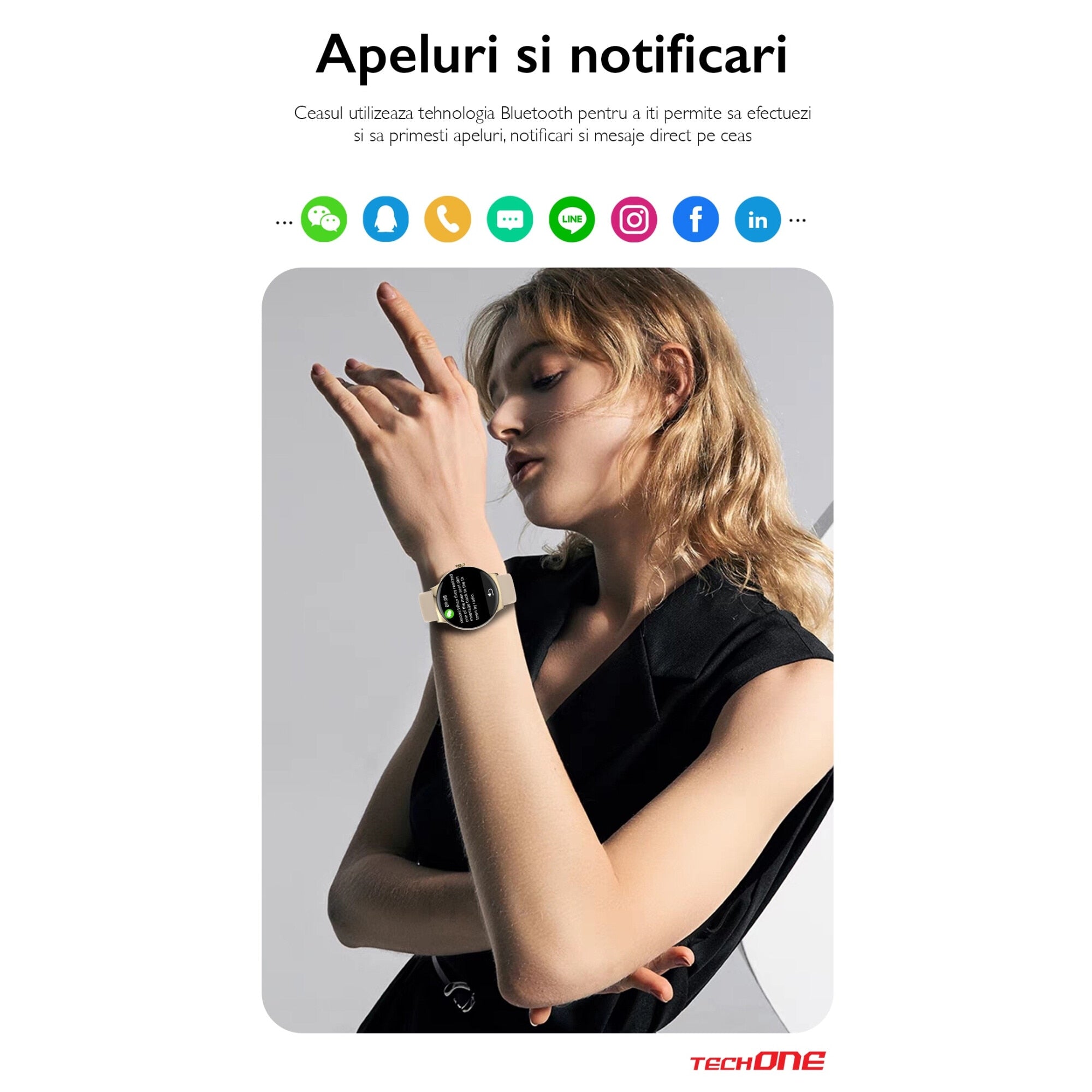 Ceas Smartwatch Barbati TechONE® NeoWrist Pro, Negru
