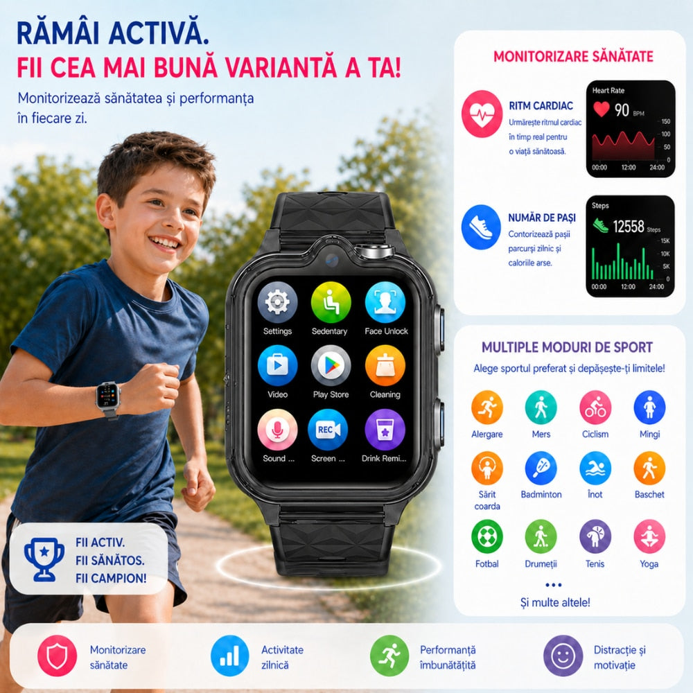 Ceas Smartwatch Copii Si Telefon Techone KT42, Negru