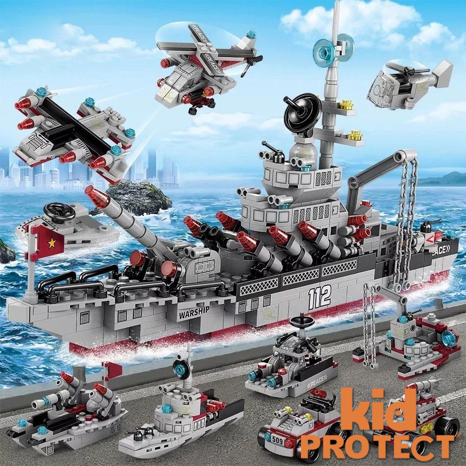 Set de Constructie cu Piese Tip Lego 8 in 1 Kidprotect NavalForge