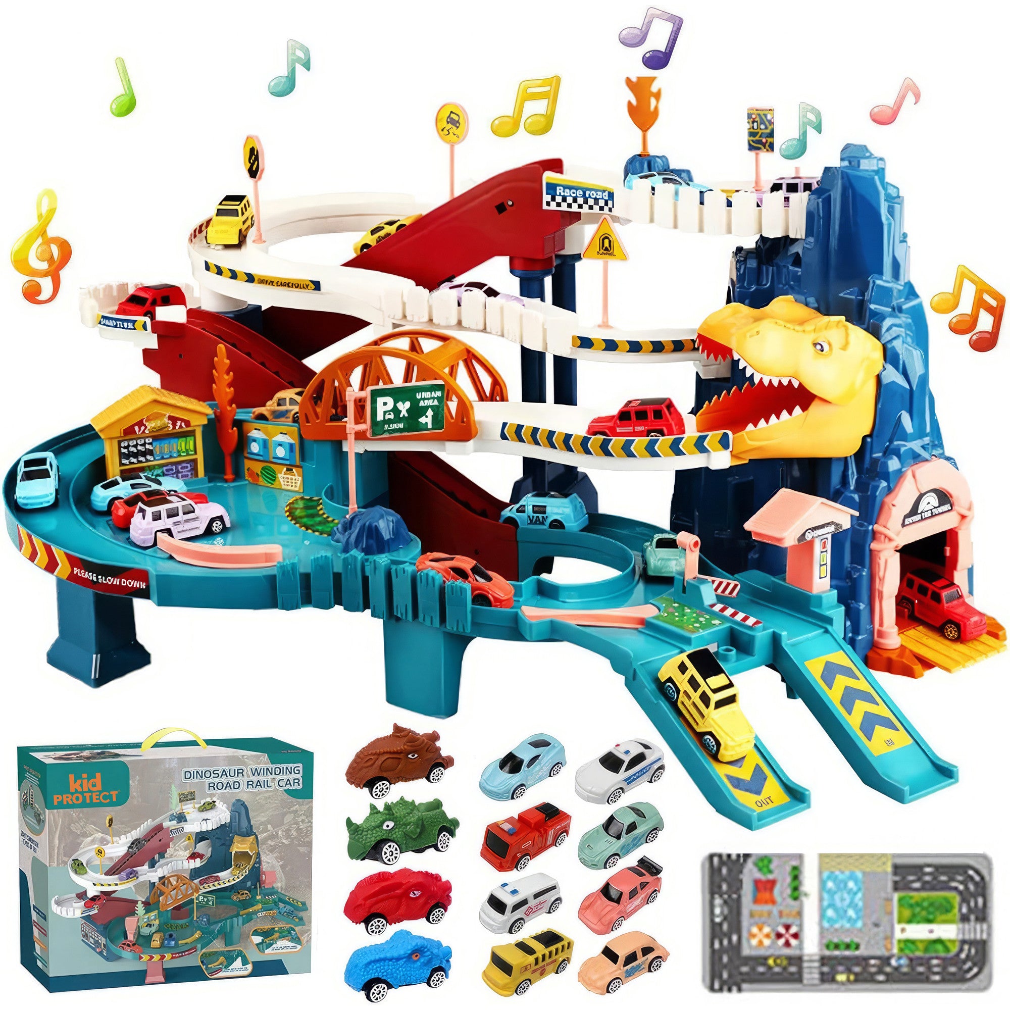 Set Jucarie Interactiva Circuit Cu Masinute KidProtect Jurassic Speedway