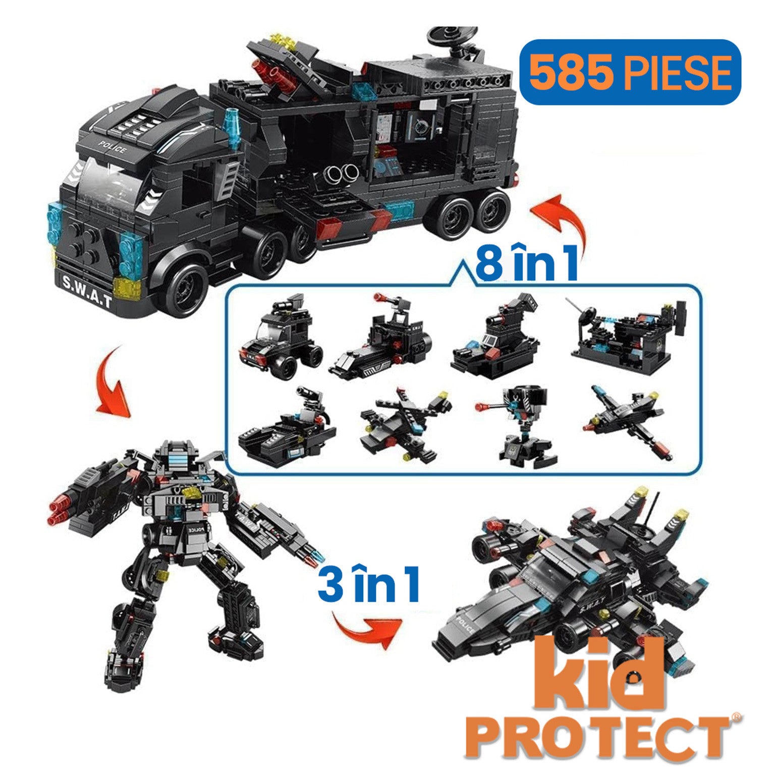 Set de Constructie cu Piese Tip Lego 8 in 1 Kidprotect City Swat