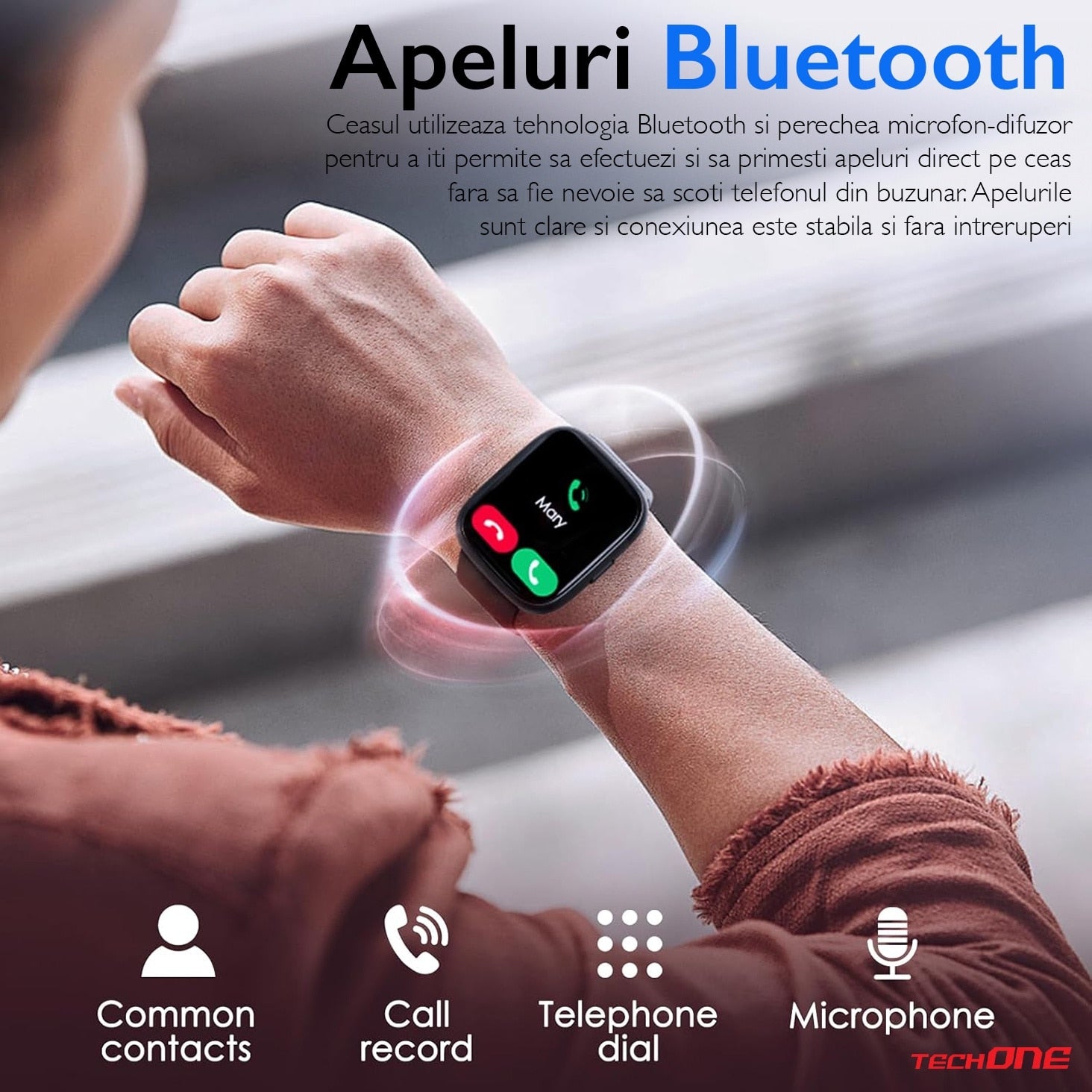 Ceas Smartwatch Barbati TechONE® Aero Track, Negru