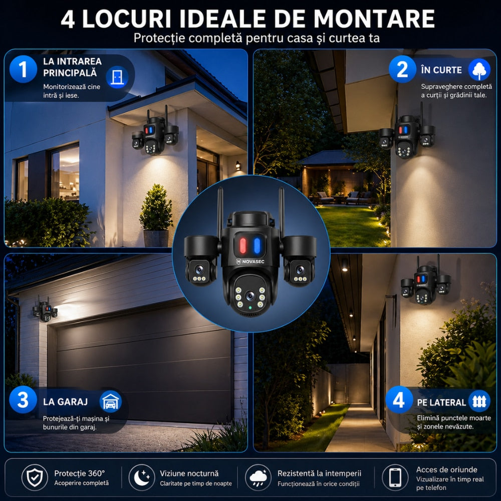 Camera De Supraveghere CCTV Vdeo Exterior Tripla WIFI 5G Novasec Tri Sense