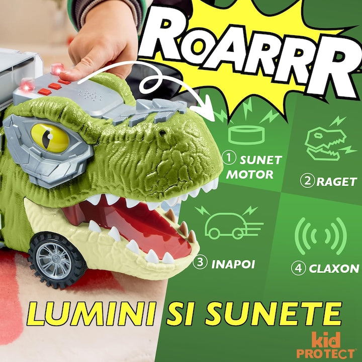 Set Camion Tit De Jucarie Pentru Copii Transport, KidProtect® DinoHaul Car Carrier, 3 ani+