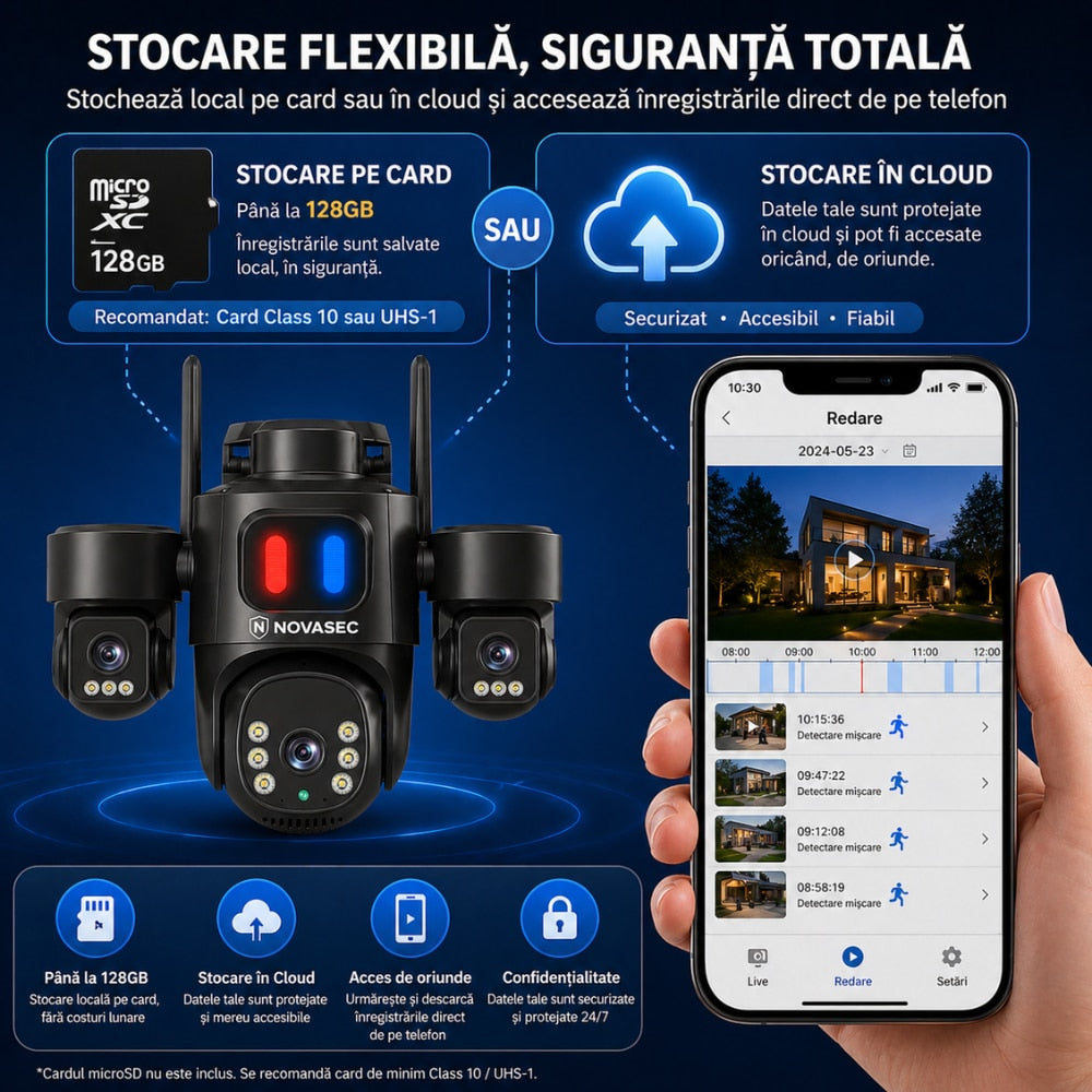 Camera De Supraveghere CCTV Vdeo Exterior Tripla WIFI 5G Novasec Tri Sense