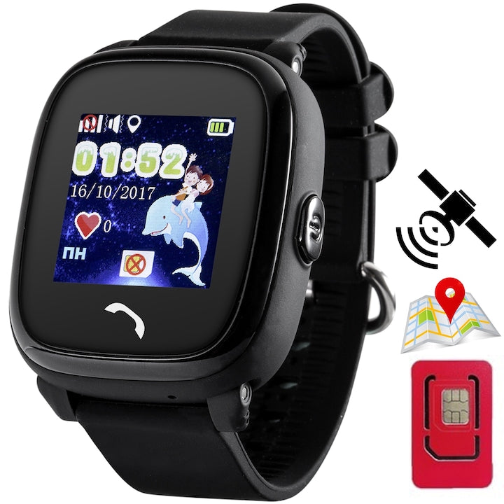 Ceas Smartwatch GPS Copii Cu Localizare Si Telefon Techone® WonderWatch, Negru
