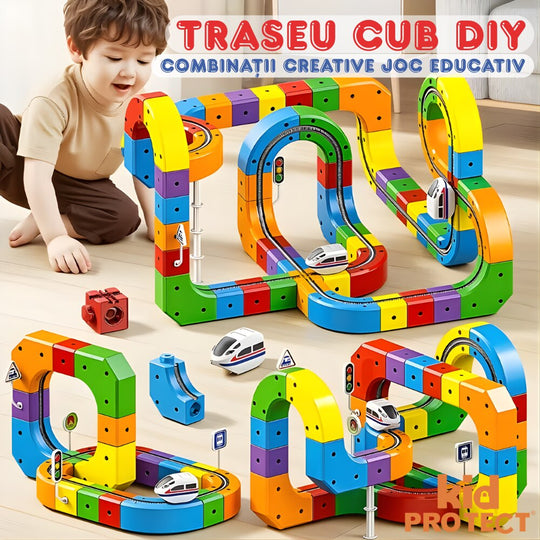 Circuit Trenulet Rasturnat de Jucarie Electric Pentru Copii KidProtect Cube Train