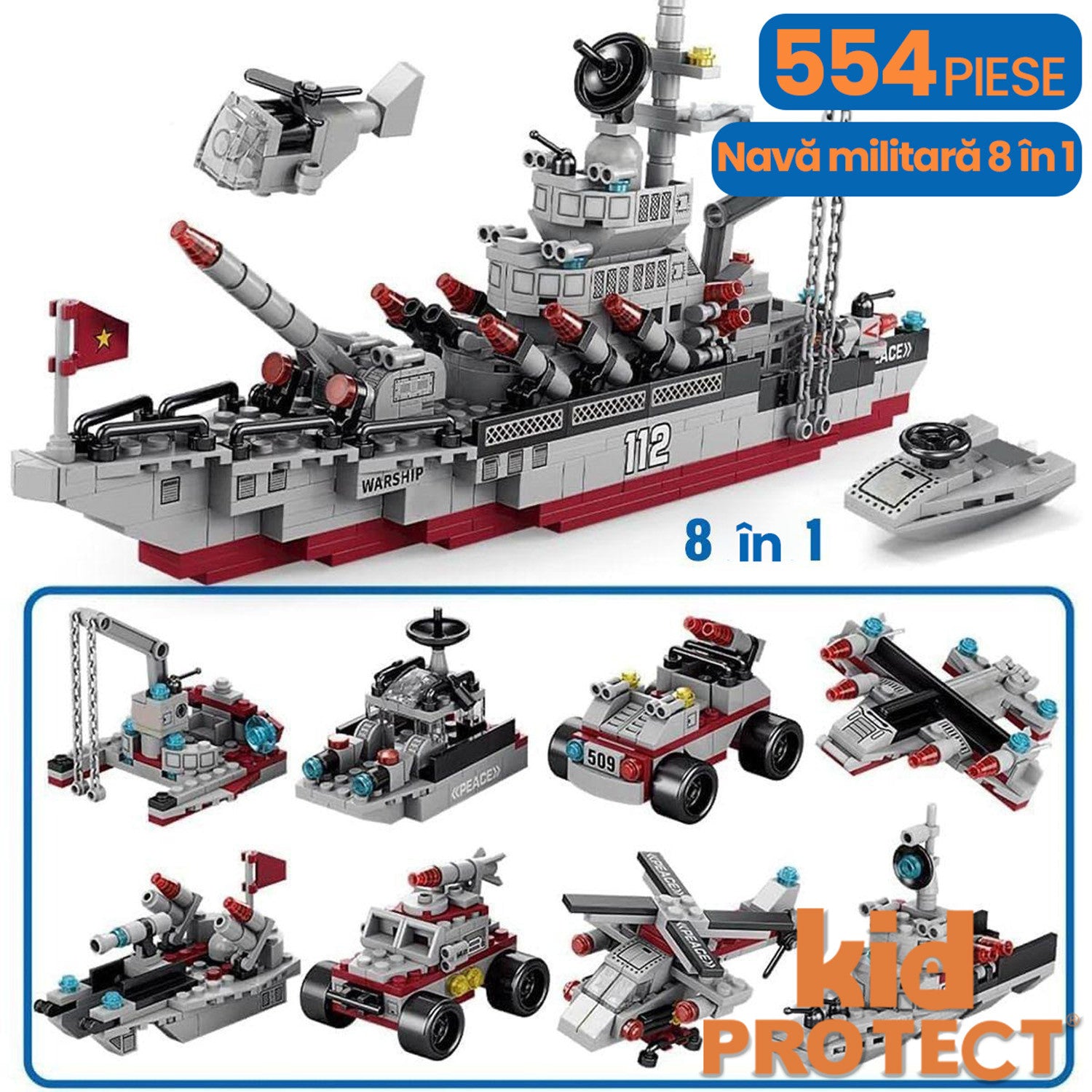 Set de Constructie cu Piese Tip Lego 8 in 1 Kidprotect NavalForge