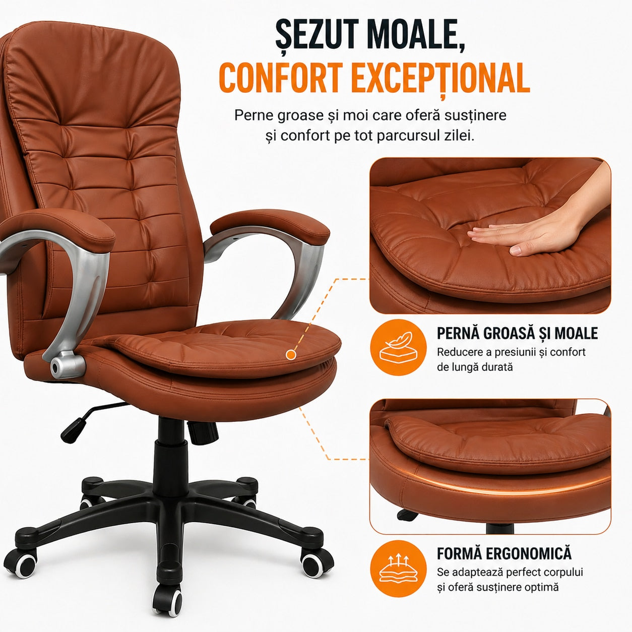 Scaun De Birou Directorial Ergonomic KD Home Vantage Prime, Maro