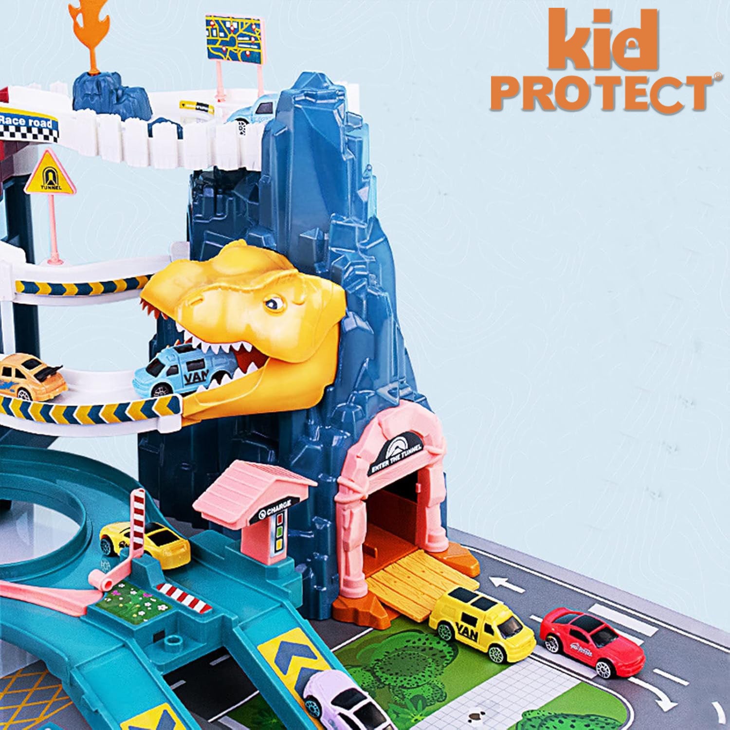 Set Jucarie Interactiva Circuit Cu Masinute KidProtect Jurassic Speedway