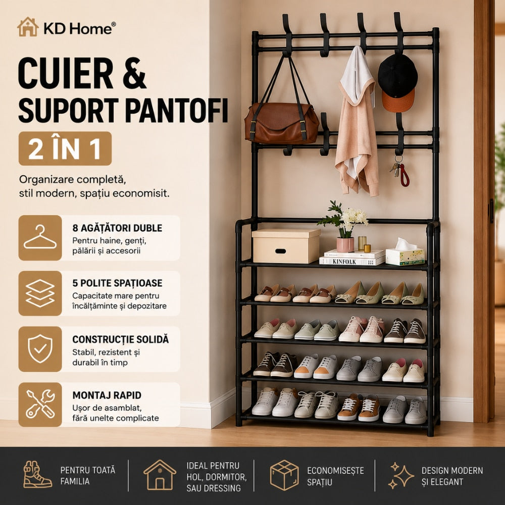 Cuier cu Suport Pantofi 2 in 1 KD Home LoftRack