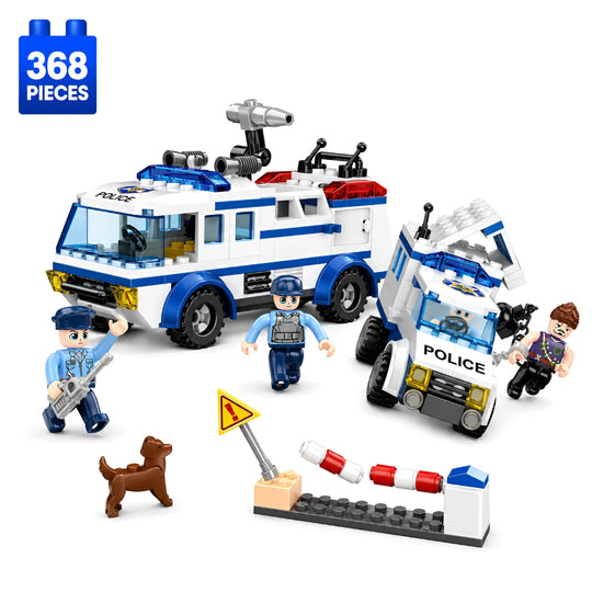 Set de Constructie cu Piese Tip Blocuri Constructie 368 Piese MiniBric Police Patrol Vehicle