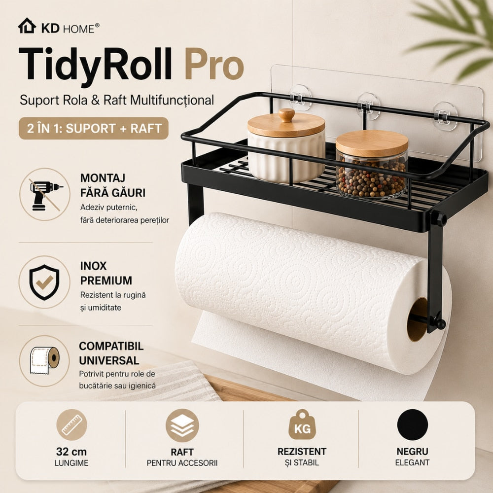Suport Rola Hartie de Bucatarie Si Raft KD Home TidyRoll Pro, Negru