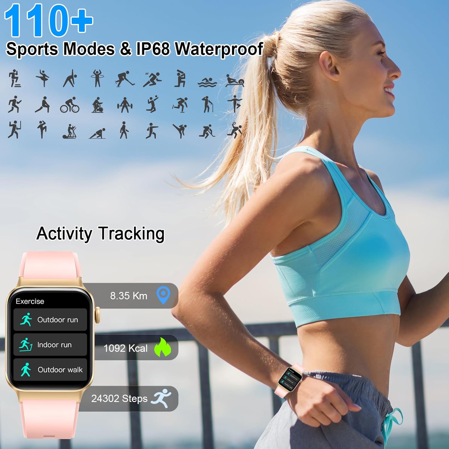 Ceas Smartwatch Femei TechONE® Zen Wrist, Gold