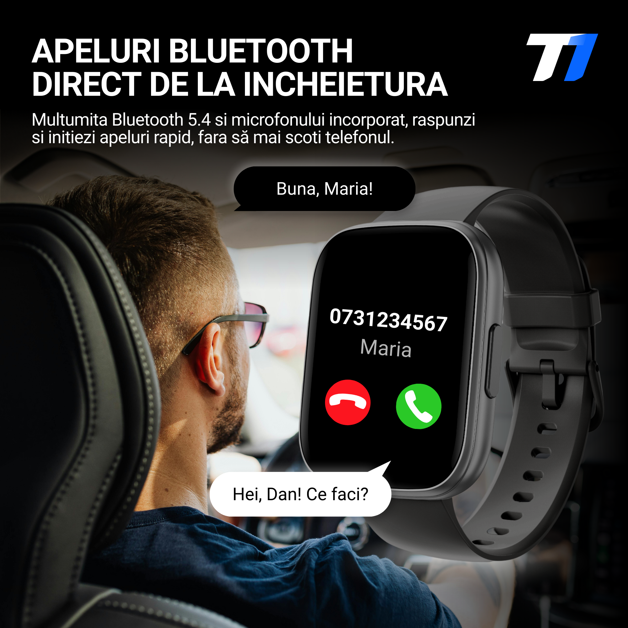 Ceas Smartwatch Barbati TechONE CardioX Elite, Negru