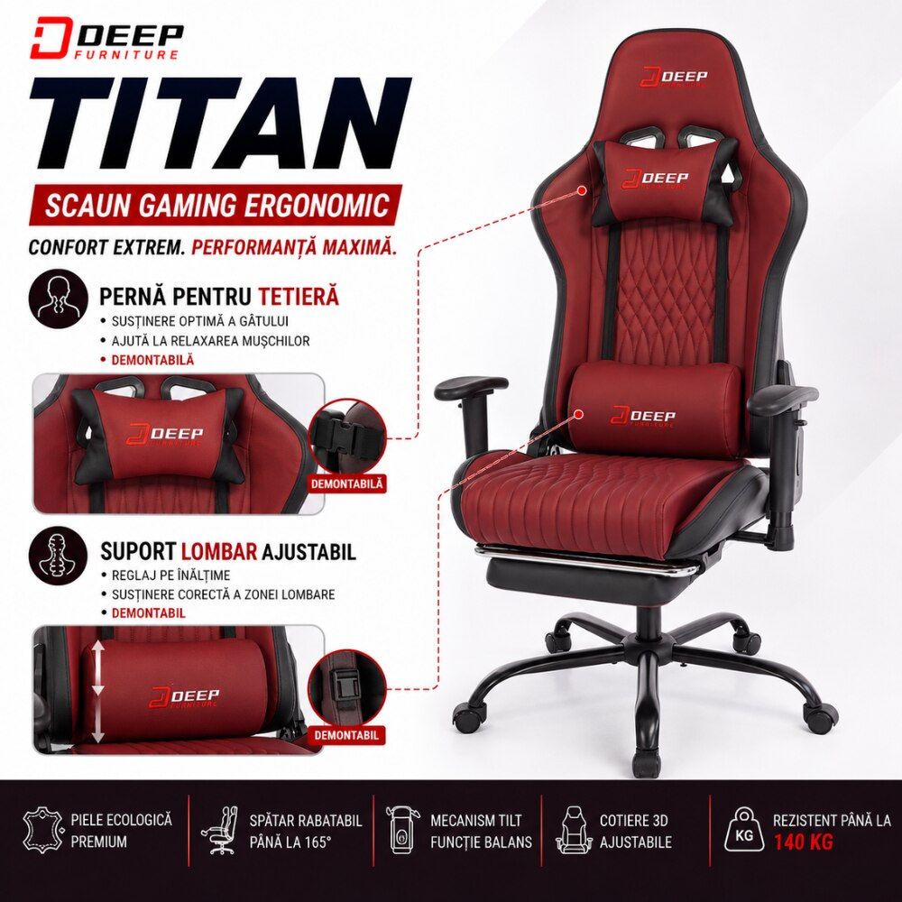 Scaun Gaming Ergonomic KD Home Deep Titan, Visiniu