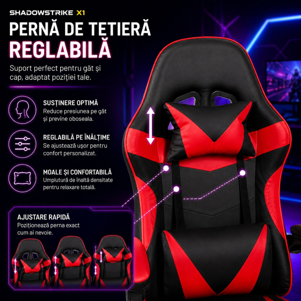 Scaun Gaming Ergonomic KD Home ShadowStrike X1, Rosu