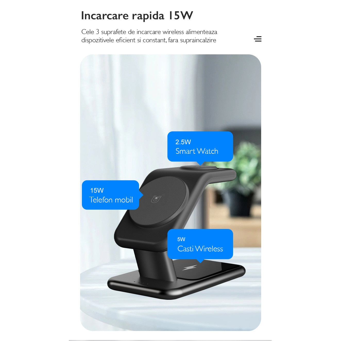 Incarcator Wireless 3 in 1 pentru iPhone Loowoko® Y10
