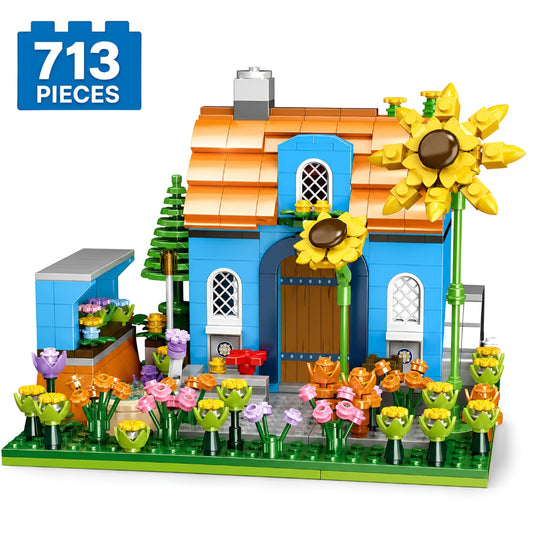 Set de Constructie cu Piese Tip Blocuri Constructie 713 Piese MiniBric House in the Flower Field