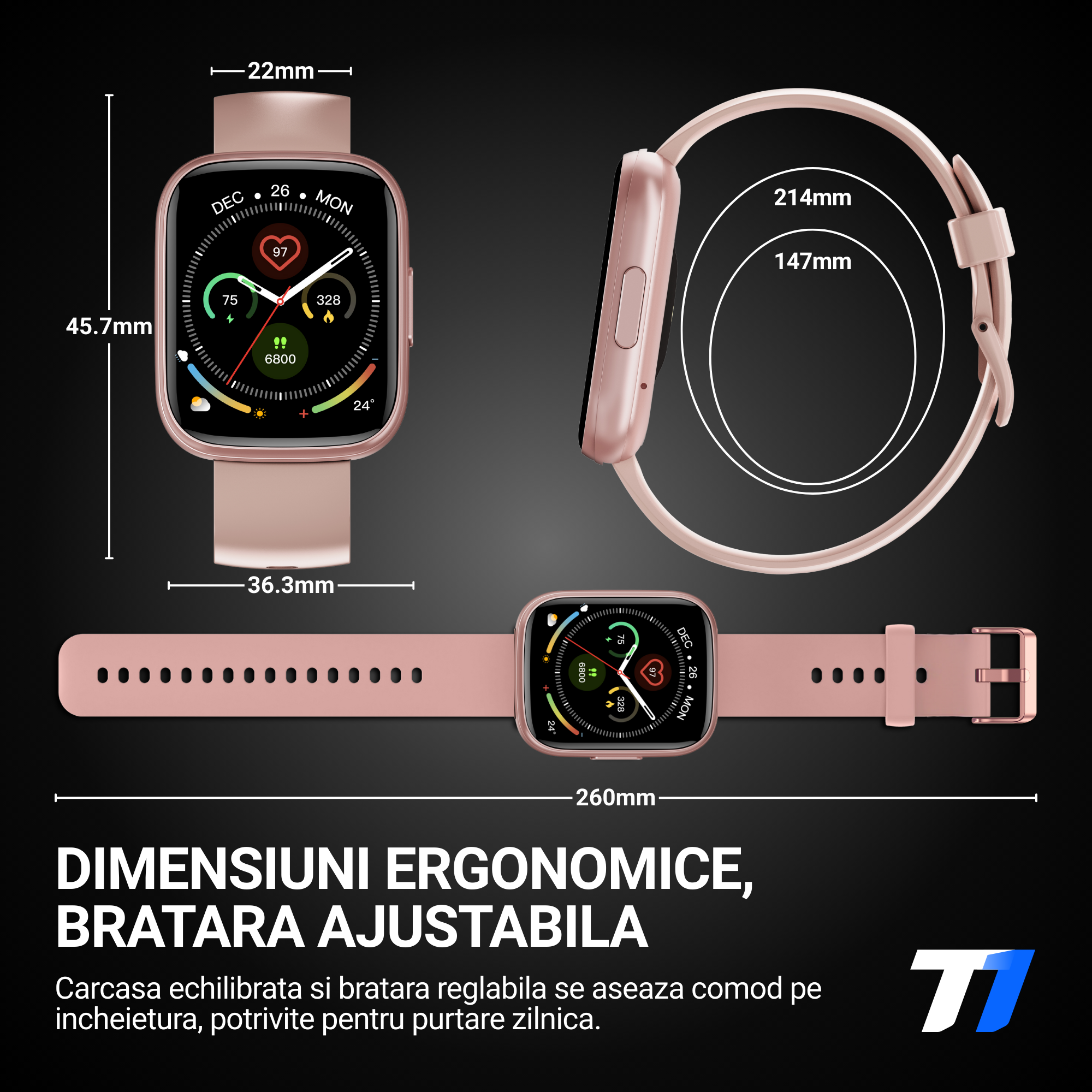 Ceas Smartwatch Femei TechONE CardioX Elite, Auriu