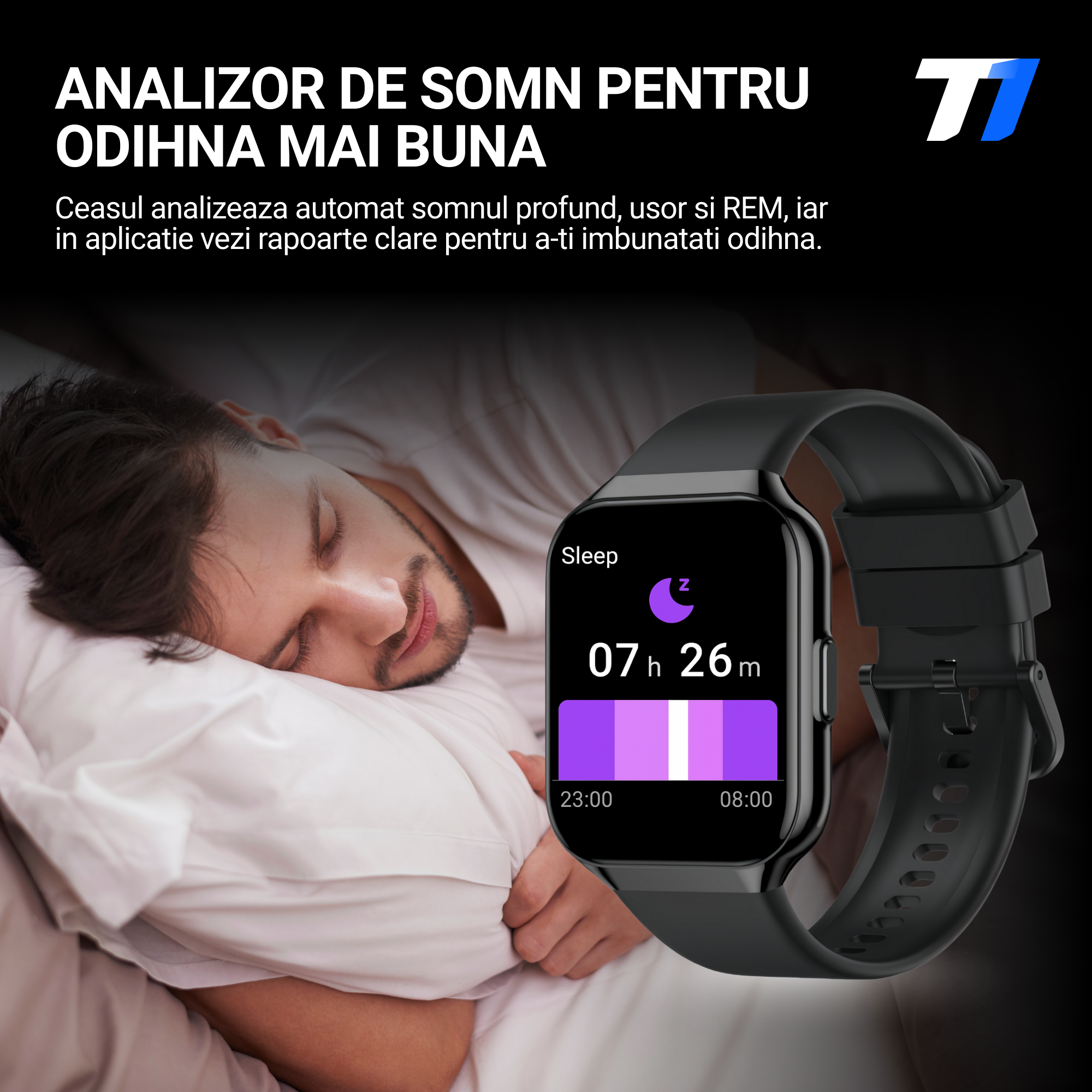 Ceas Smartwatch Barbati TechONE VitaSense Pro, Negru