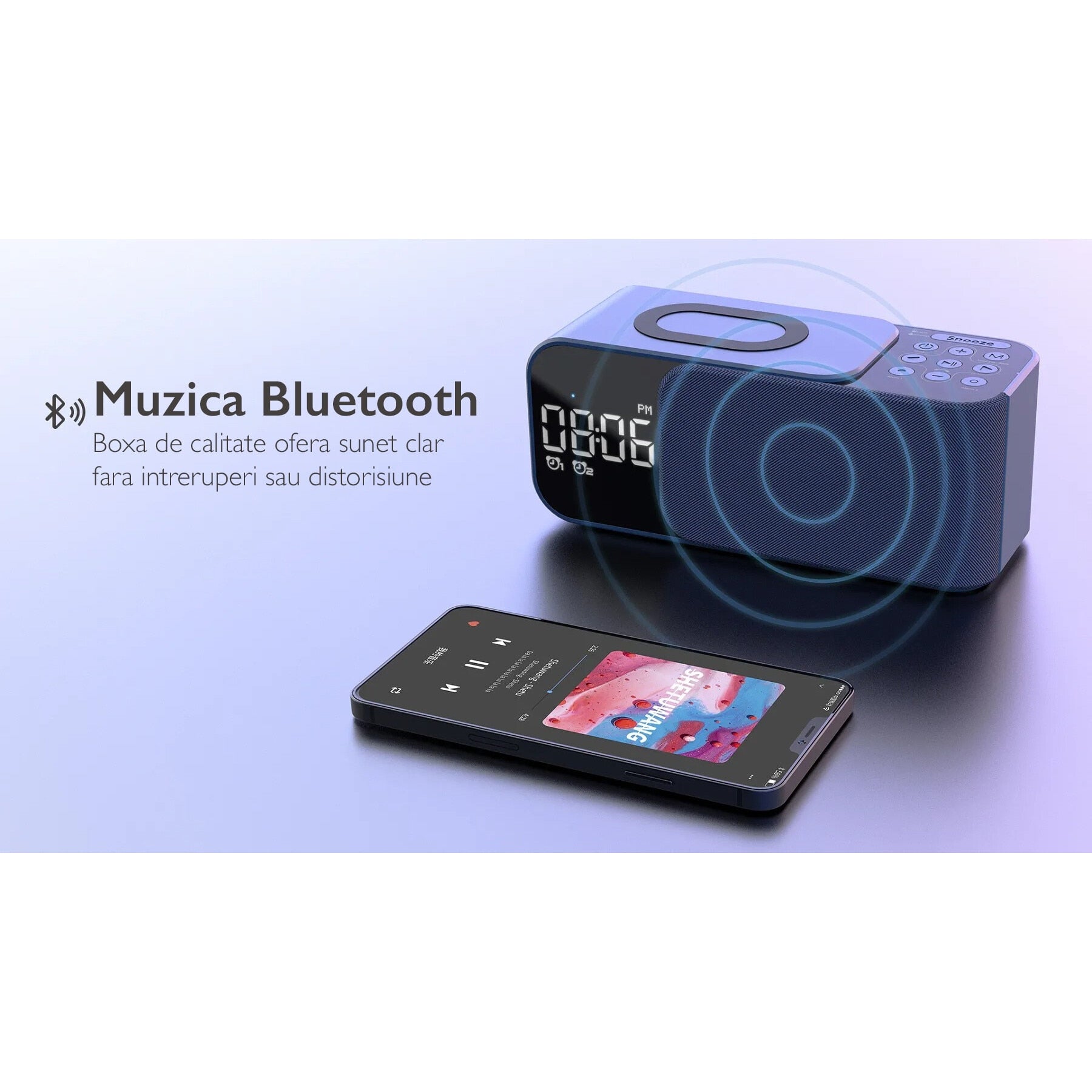 Radio cu ceas si incarcare wireless telefon 15W TechONE Night Buddy Pro
