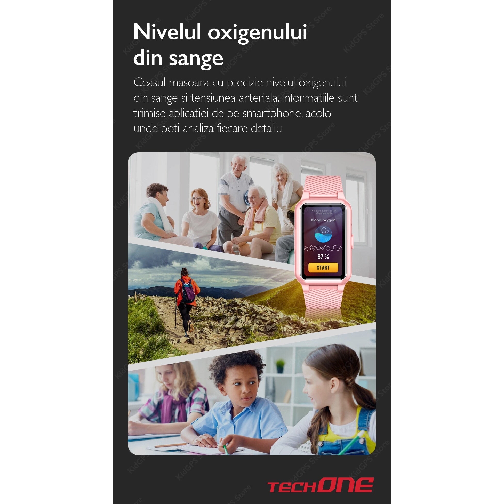 Ceas smartwatch GPS copii si adulti Techone™ S10 Pro Plus+ 4G, Roz