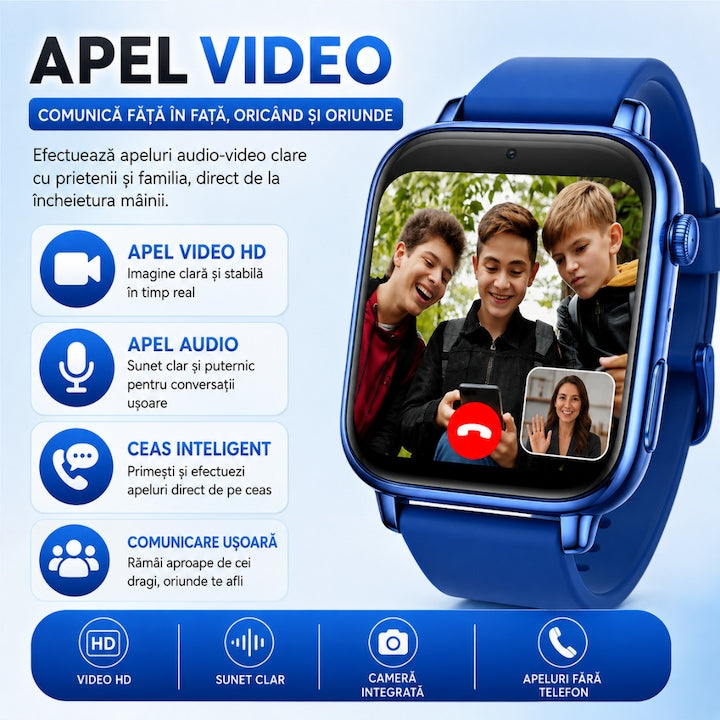 Ceas Smartwatch GPS Copii Cu Localizare Si Telefon Techone KT34 Maxi, Albastru