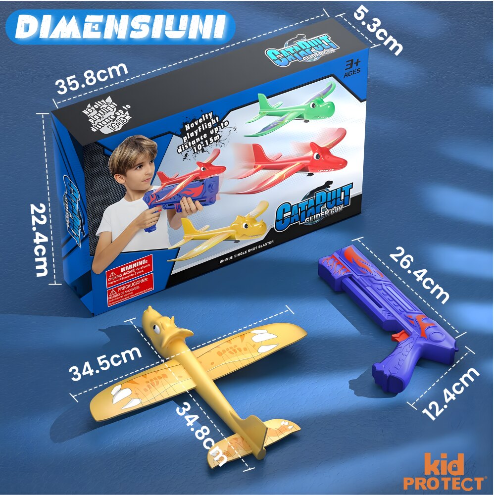 Jucarie Interactiva Pistol Lansator Avioane KidProtect Dino Plane Luncher