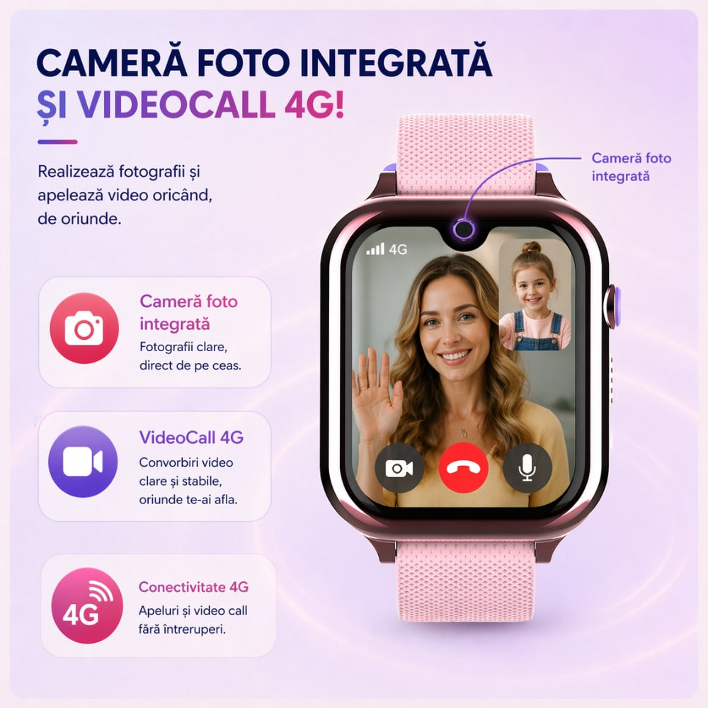 Ceas Smartwatch Copii Si Telefon Techone KT38, Roz