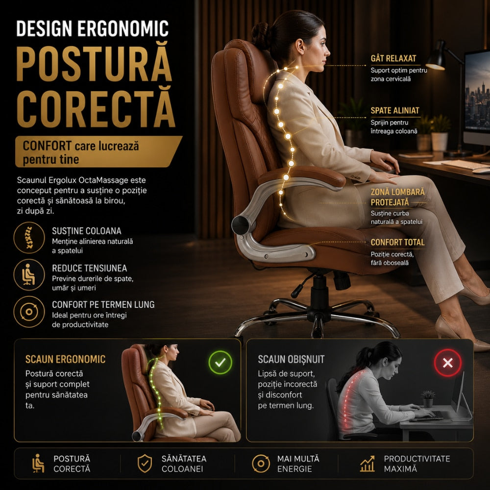 Scaun de Birou Directorial Cu Masaj KD Home Prime Office, Maro