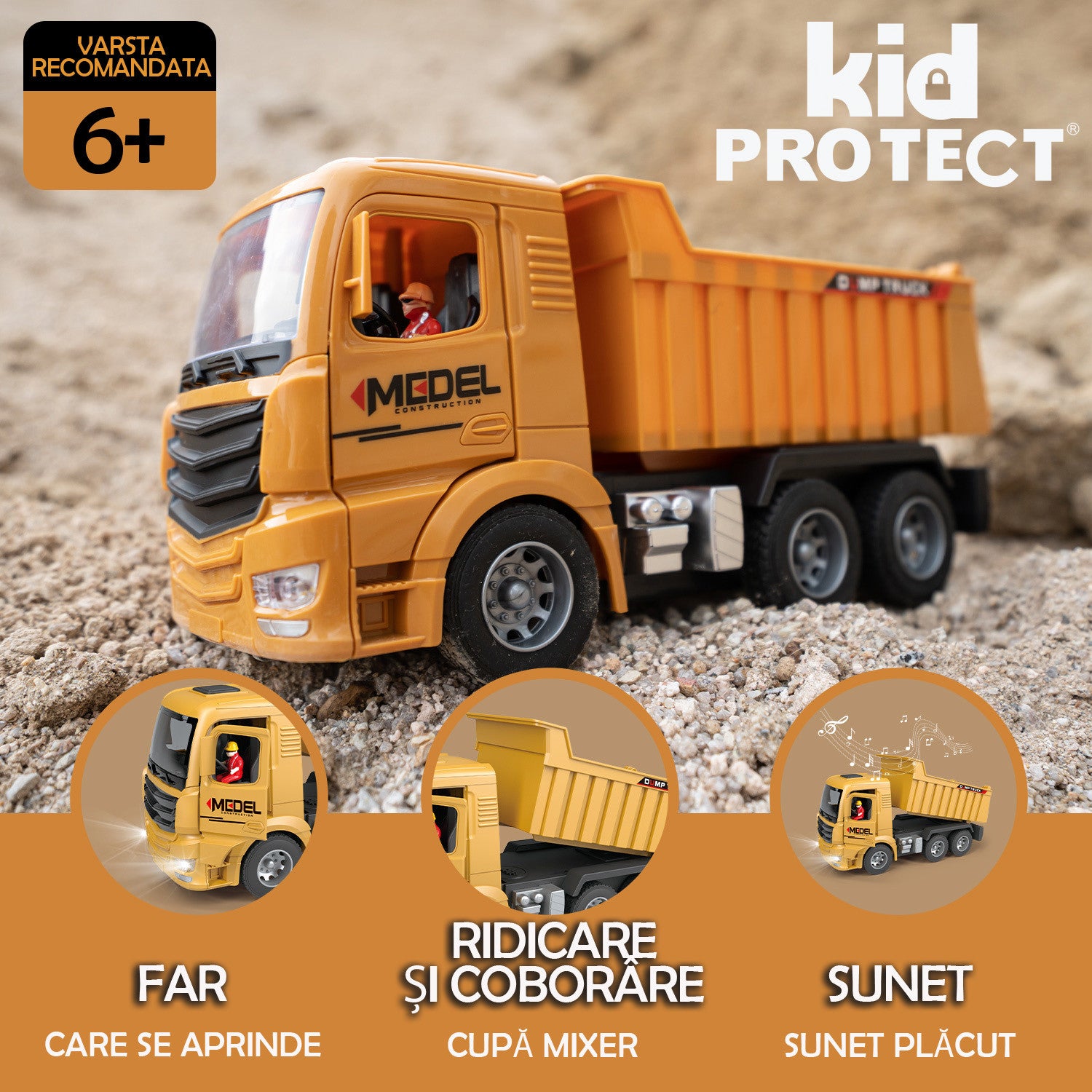 Basculanta Super Realista Cu Telecomanda Pentru Copii KidProtect PowerHaul Remote