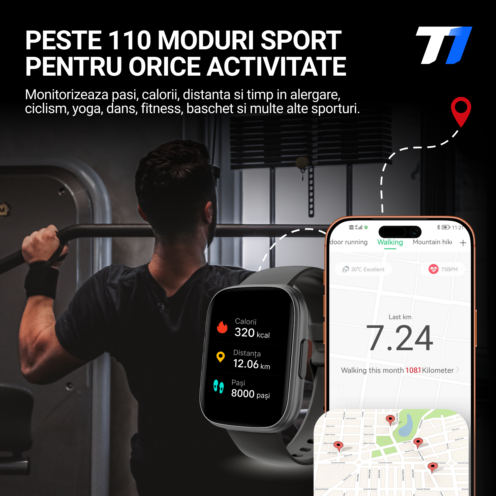 Ceas Smartwatch Barbati TechONE CardioX Elite, Negru