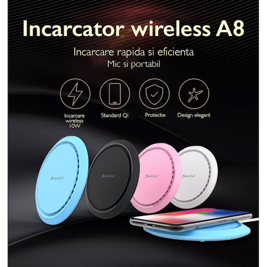 Incarcator wireless de birou rotund Loowoko A8