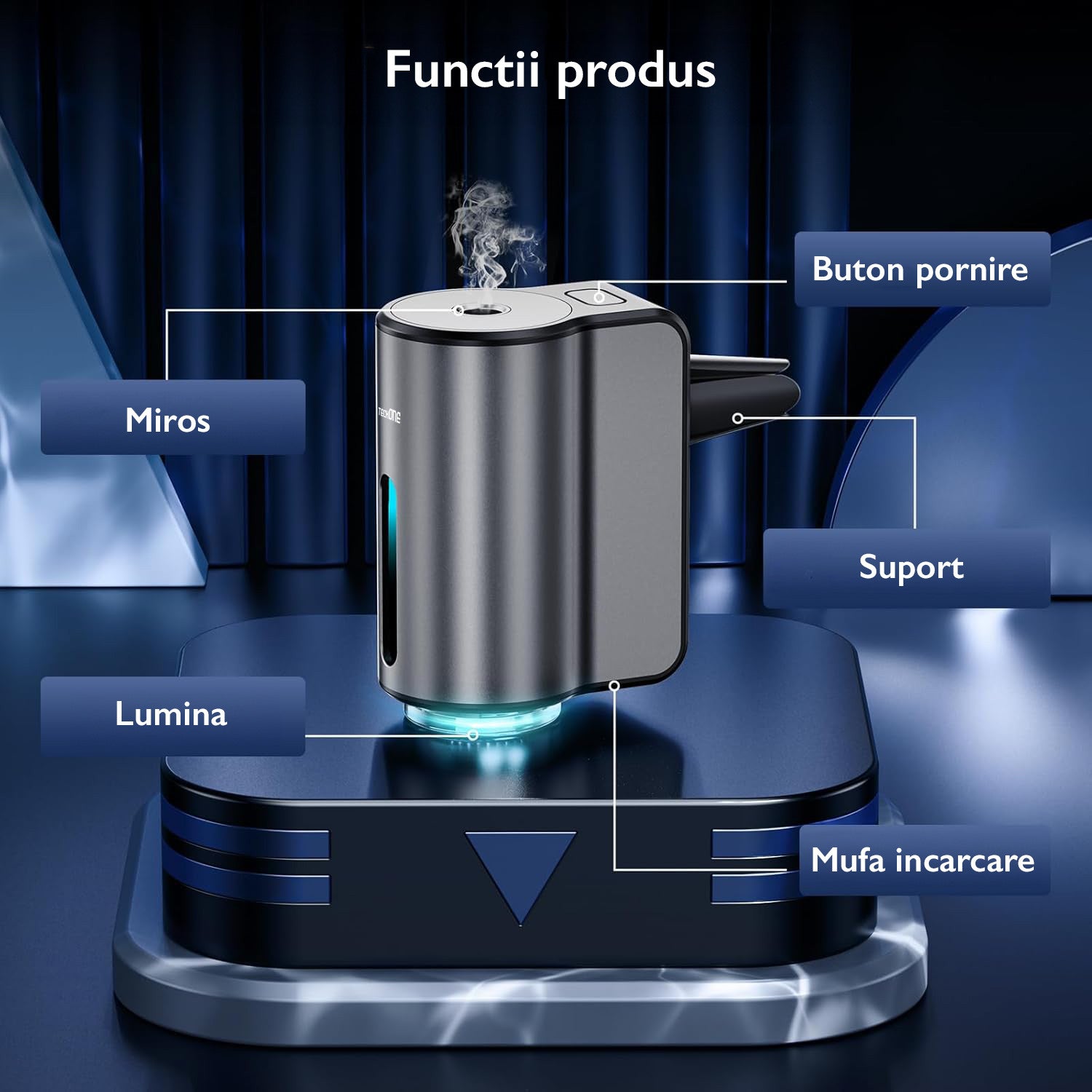 Odorizant Auto Smart Techone® FreshFlow Auto Parfumant, Negru