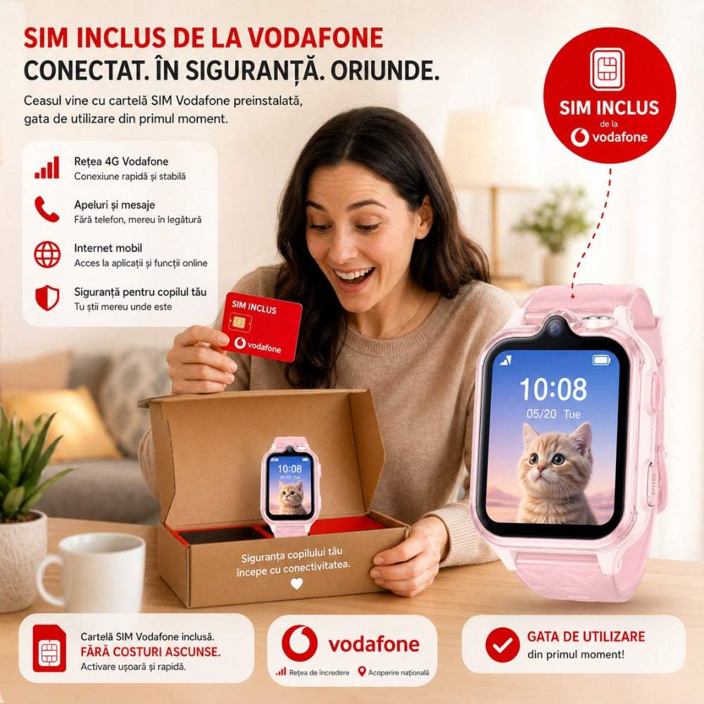 Ceas Smartwatch Copii Si Telefon Techone KT42, Roz